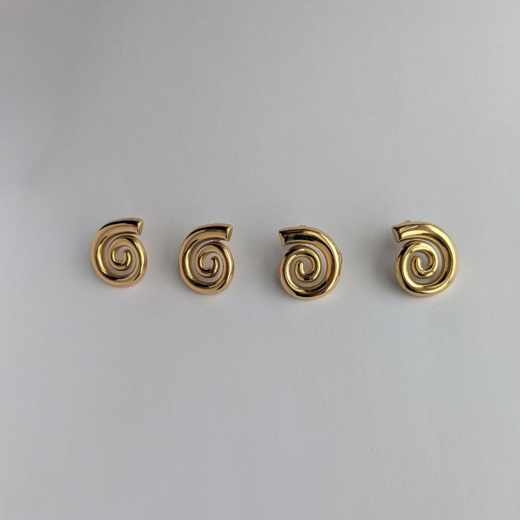 Gold Spiral Swirl Stud Earrings