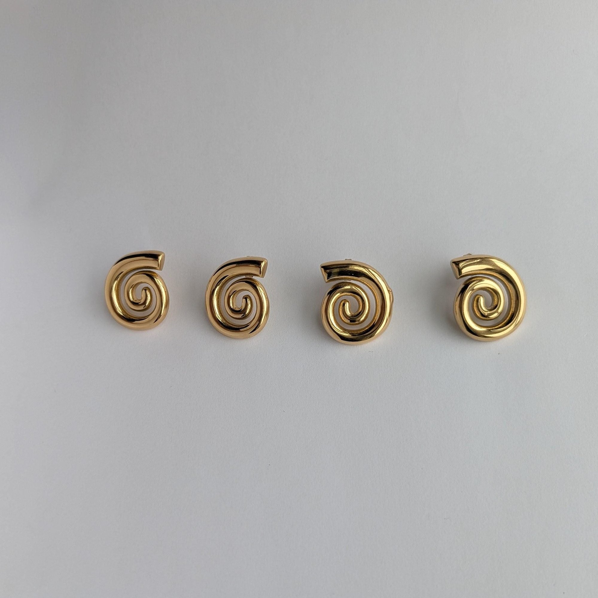 Gold Spiral Swirl Stud Earrings