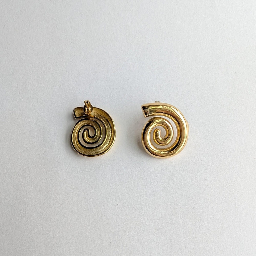 Gold Spiral Swirl Stud Earrings