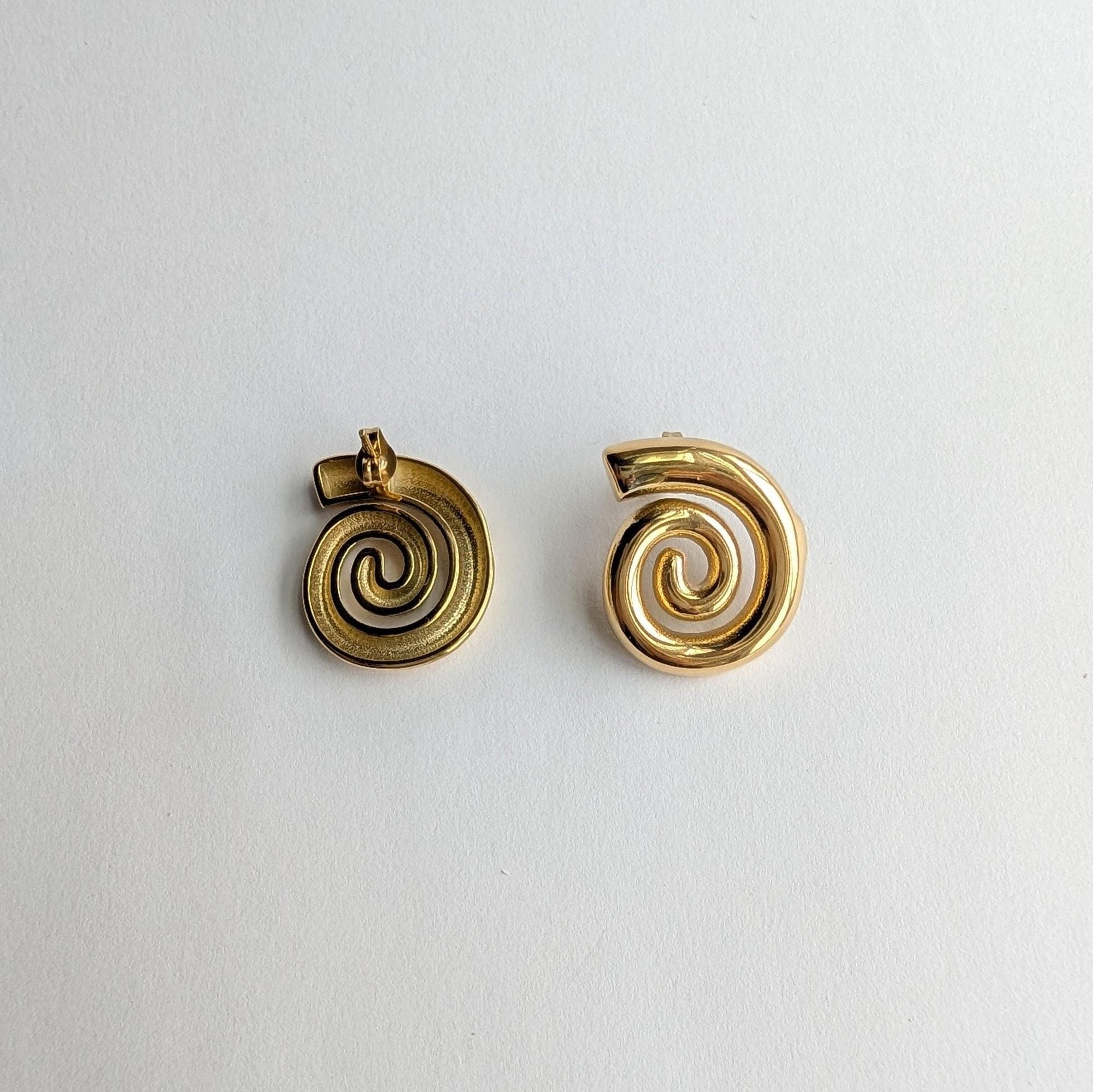 Gold Spiral Swirl Stud Earrings