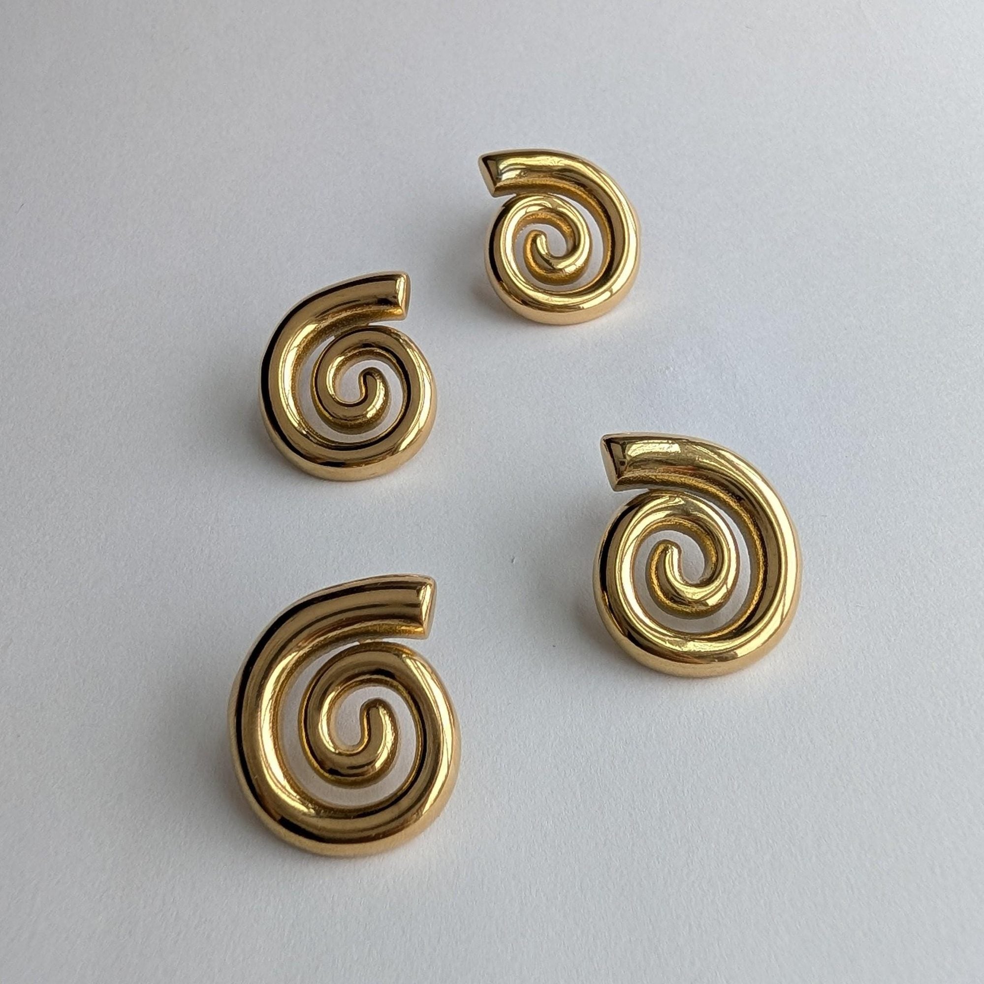 Gold Spiral Swirl Stud Earrings