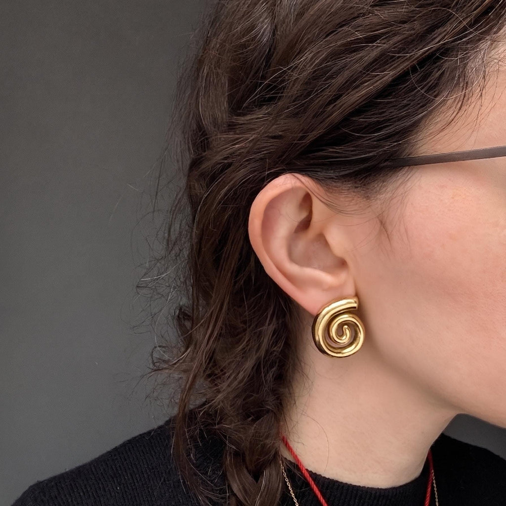 Gold Spiral Swirl Stud Earrings