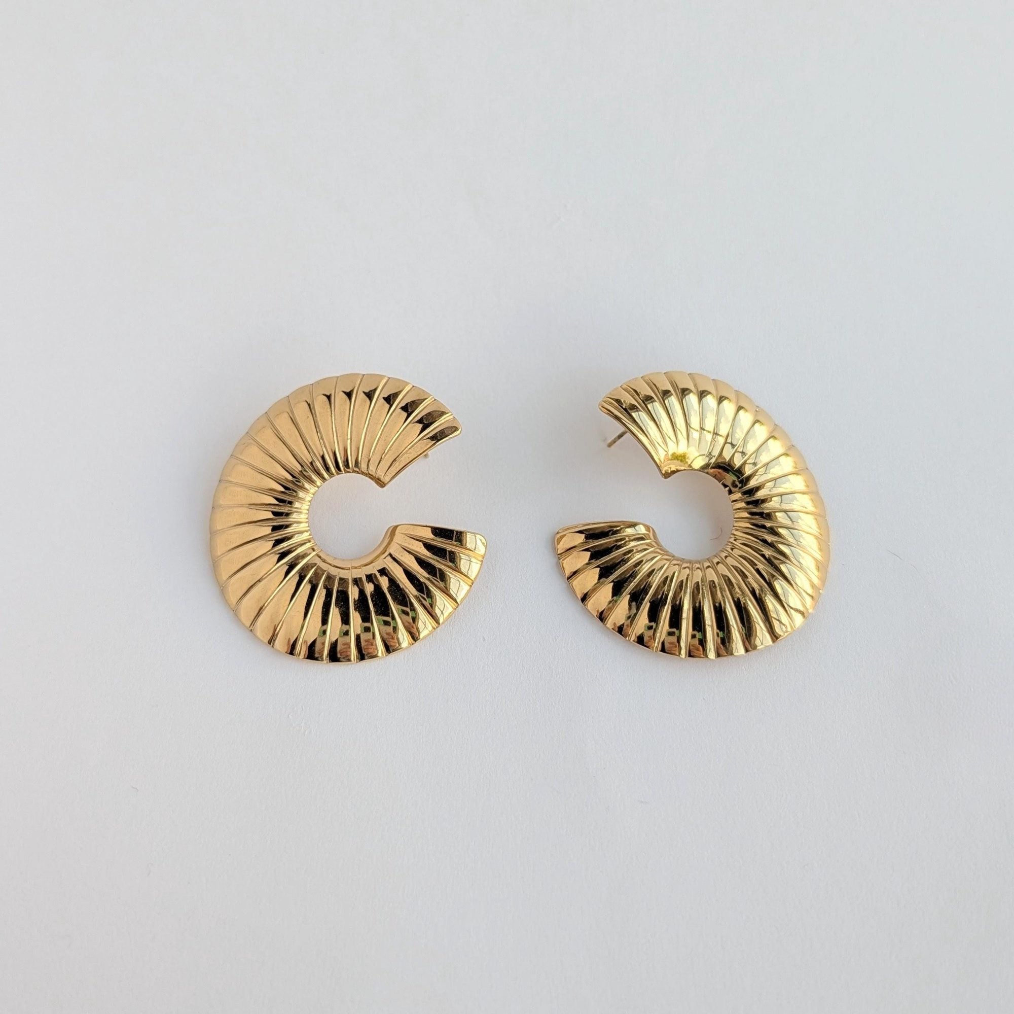 Ribbed Gold Open Hoop Earrings