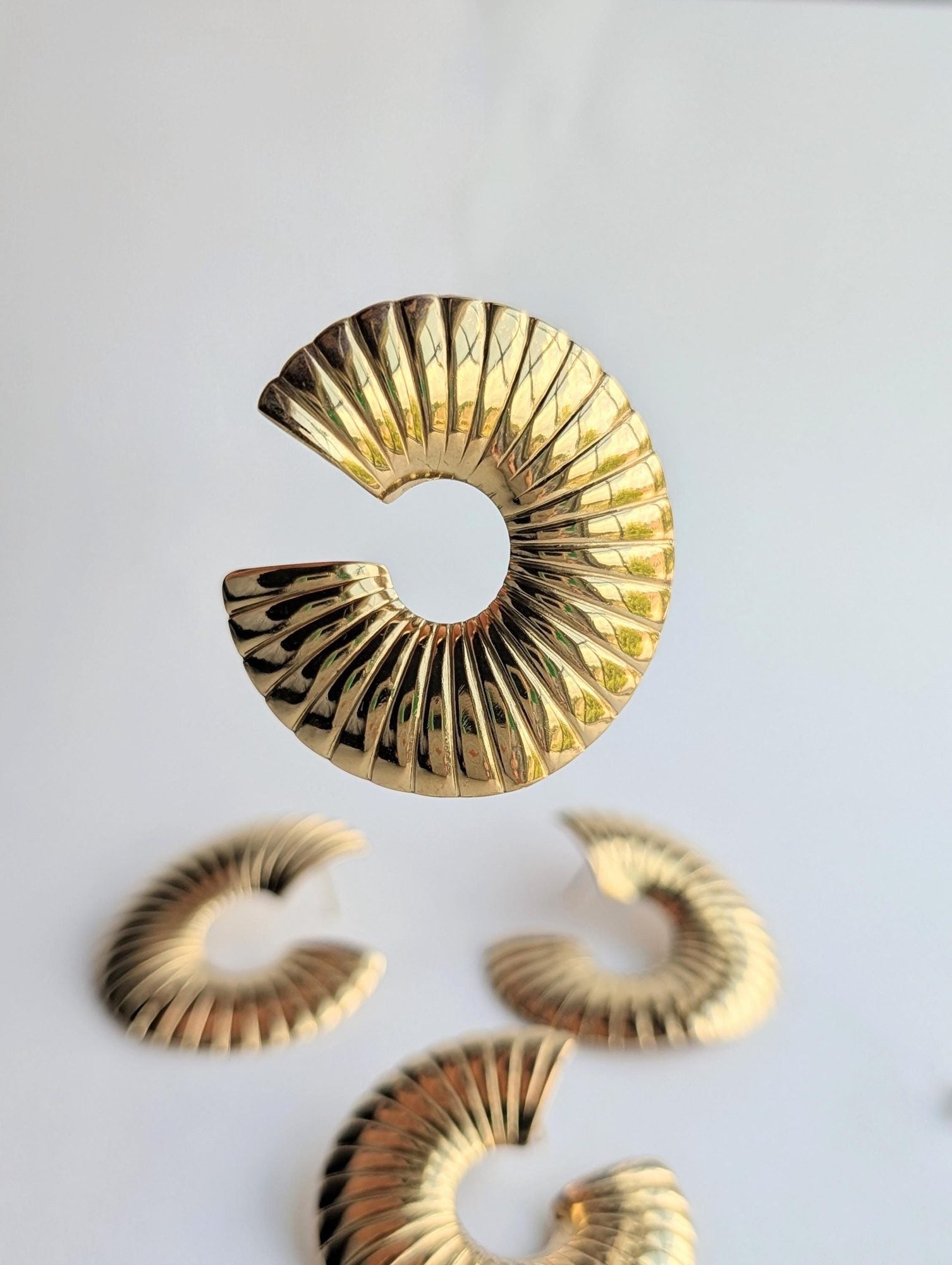 Ribbed Gold Open Hoop Earrings
