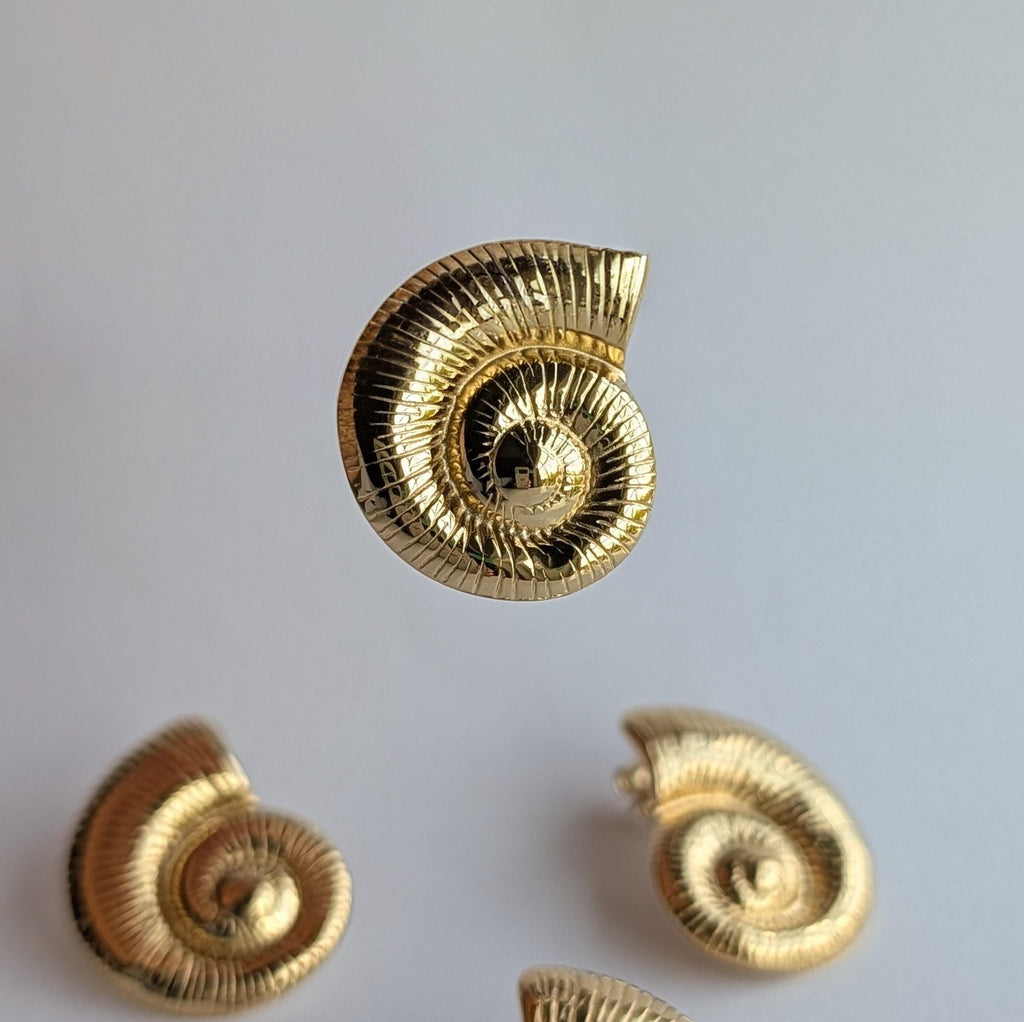 Gold Nautilus Shell Stud Earrings