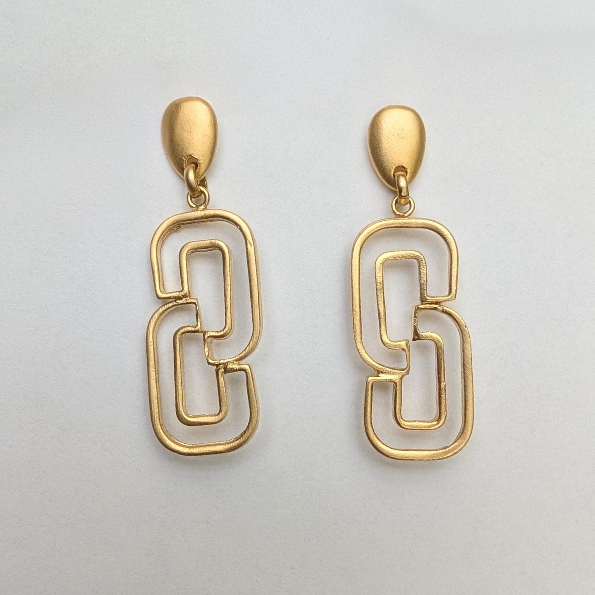 Matte Gold Geometric Drop Earrings