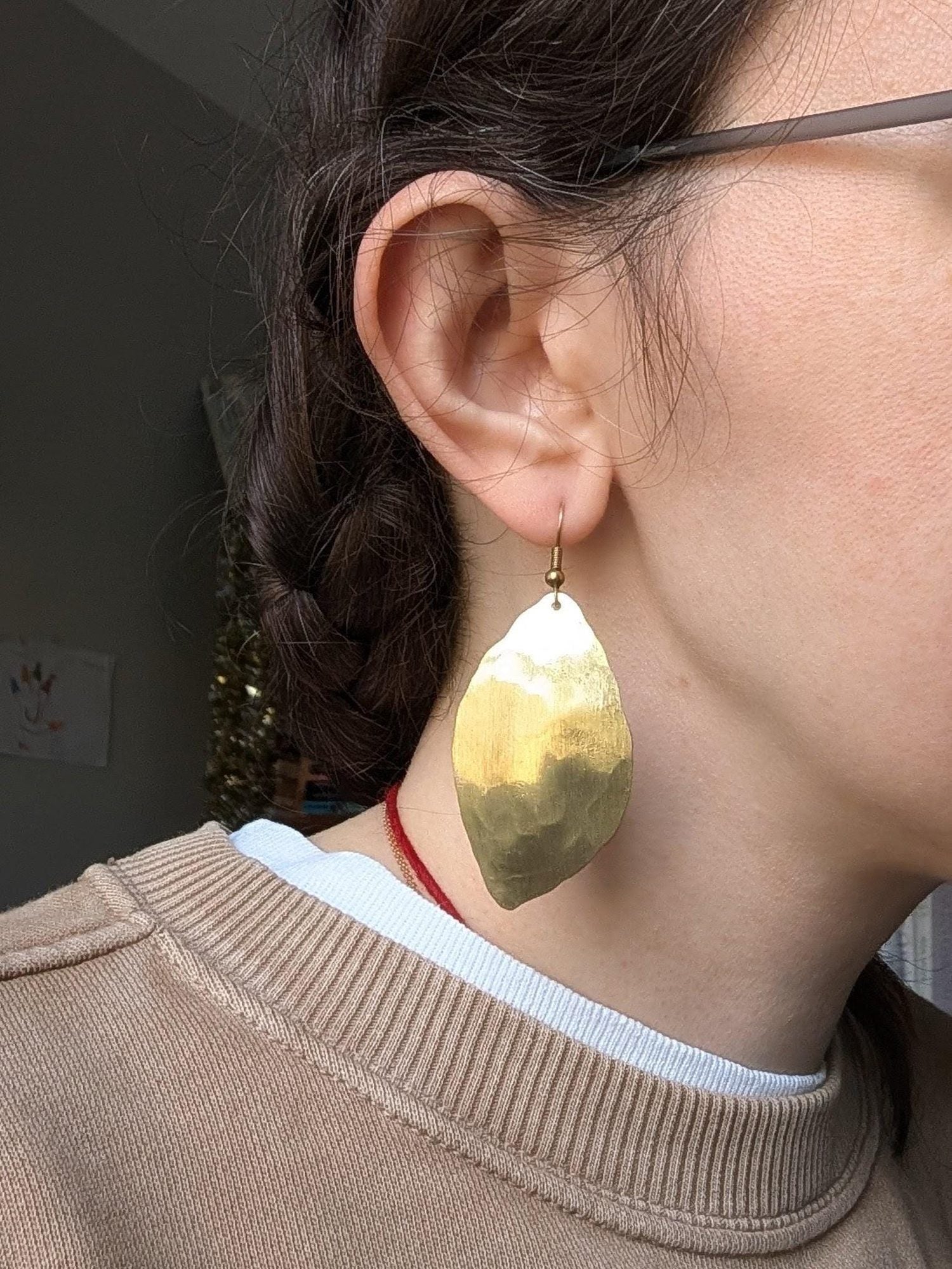 Large Gold Leaf Dangle Earrings