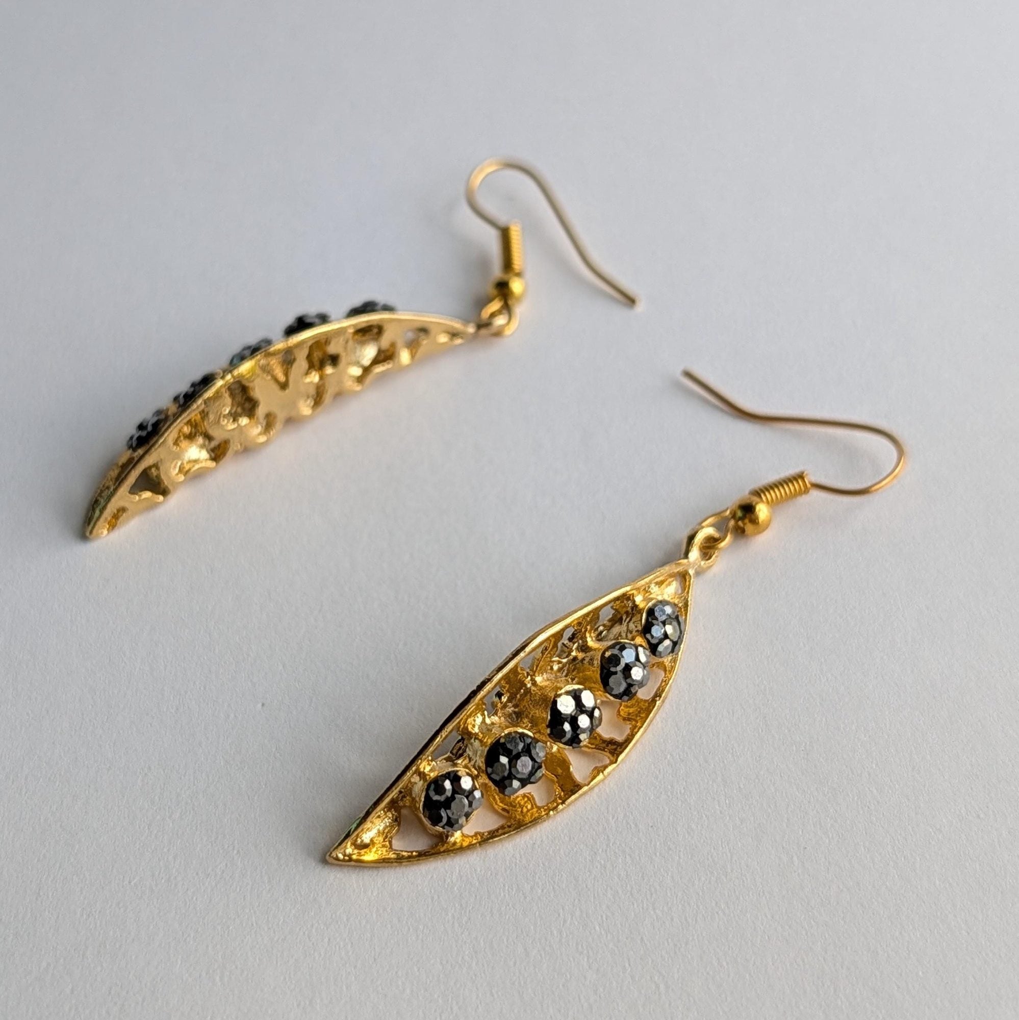 Gold Hematite Marquise Drop Earrings
