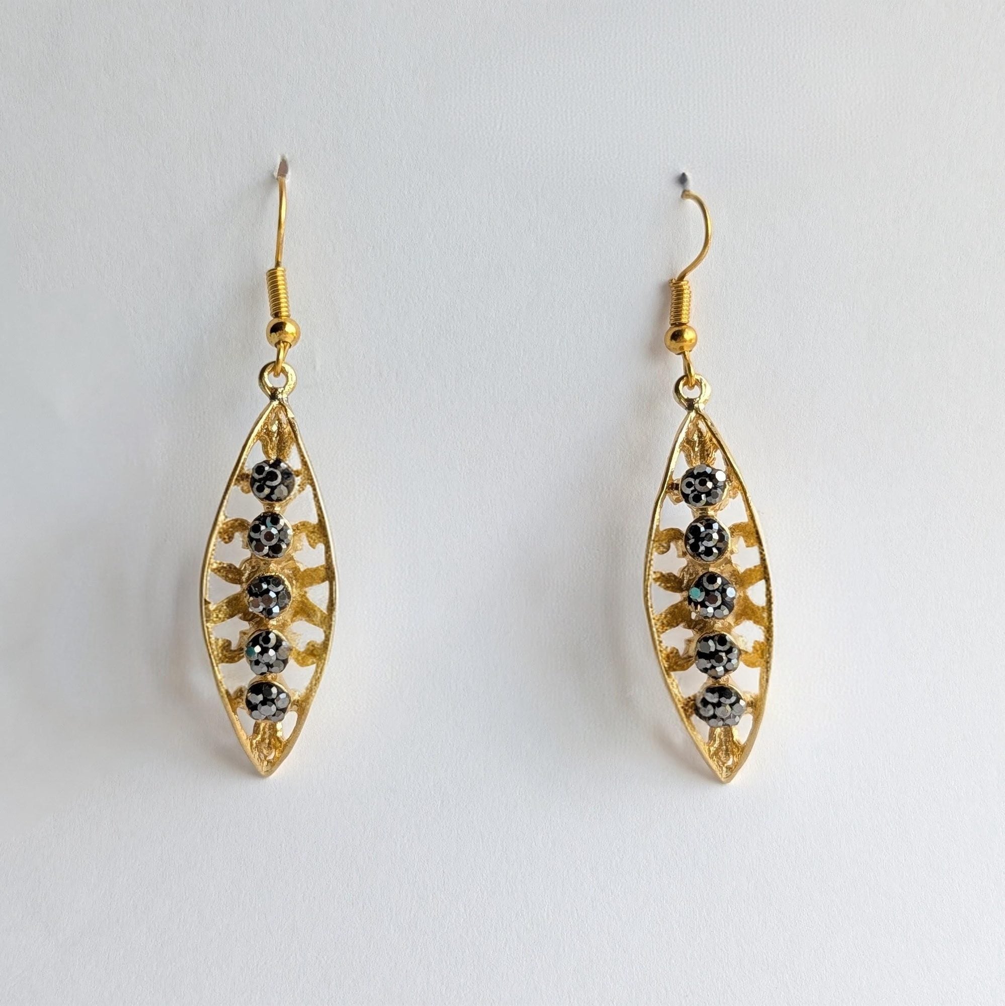Gold Hematite Marquise Drop Earrings