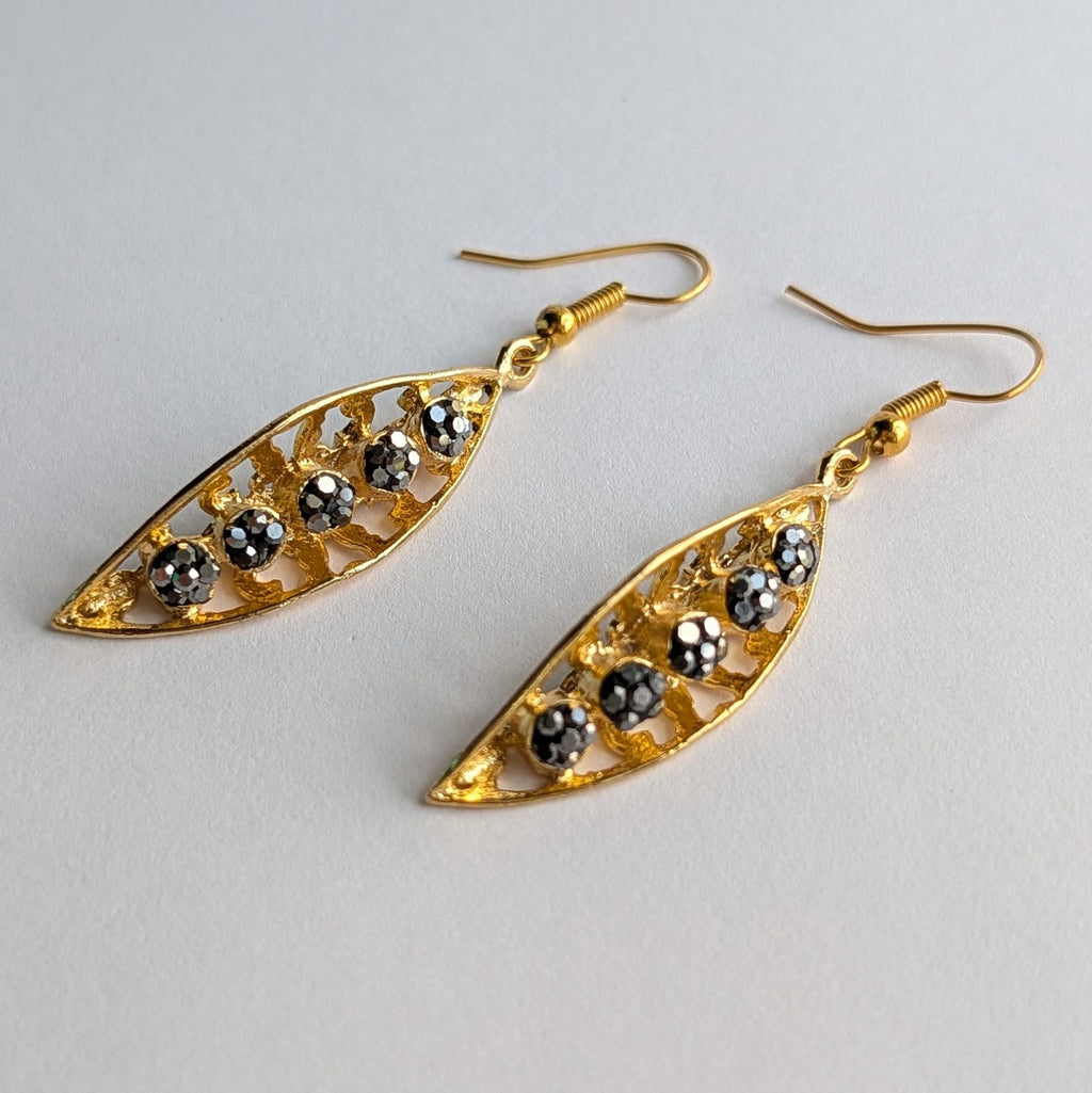 Gold Hematite Marquise Drop Earrings