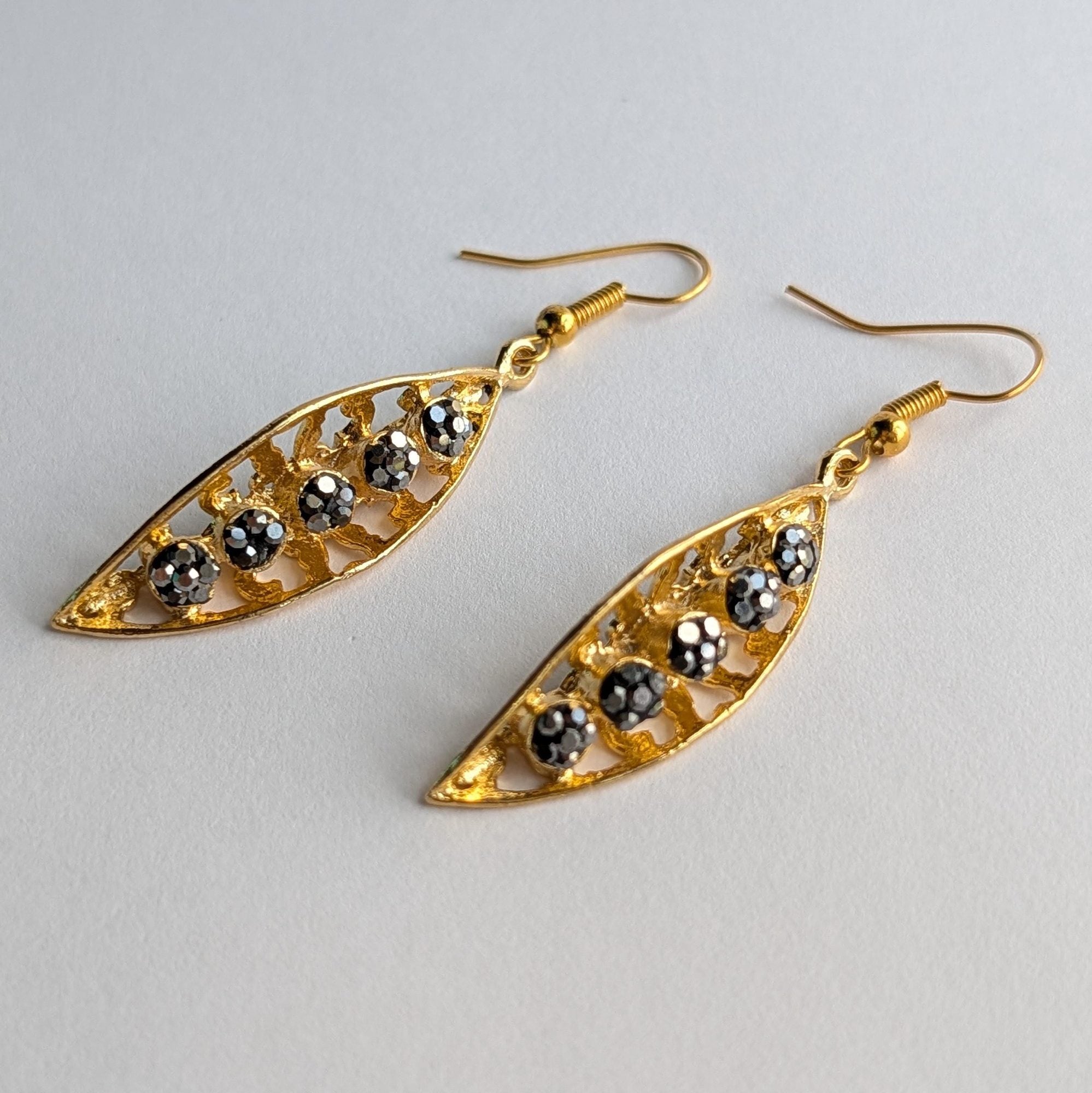 Gold Hematite Marquise Drop Earrings