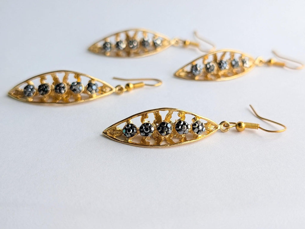 Gold Hematite Marquise Drop Earrings