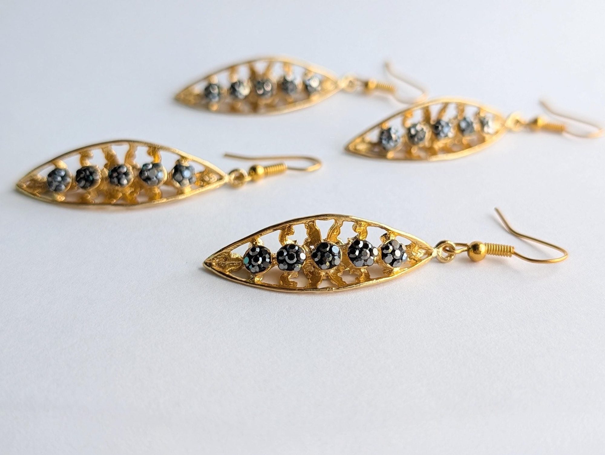 Gold Hematite Marquise Drop Earrings