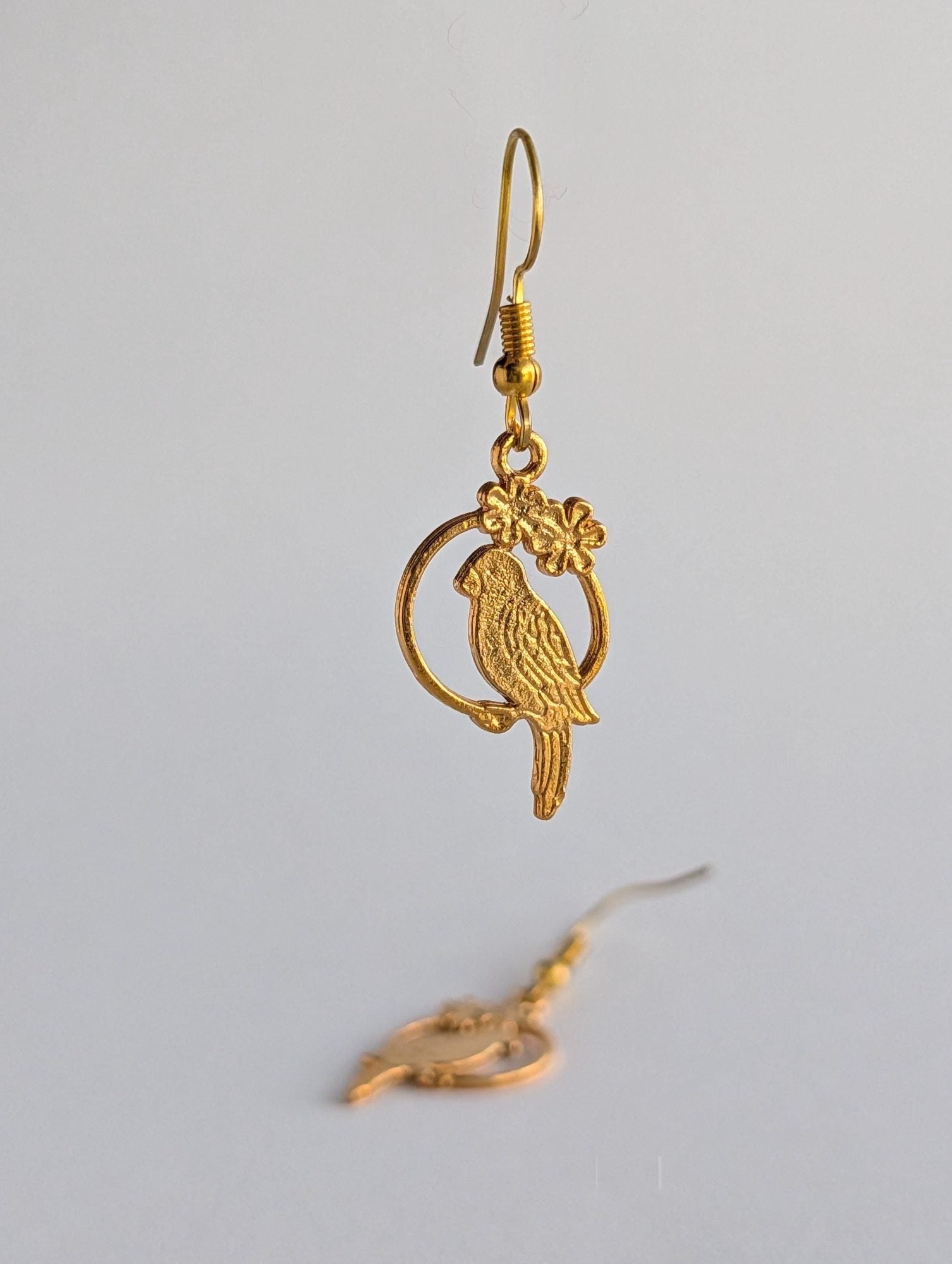 Floral Bird Drop Earrings