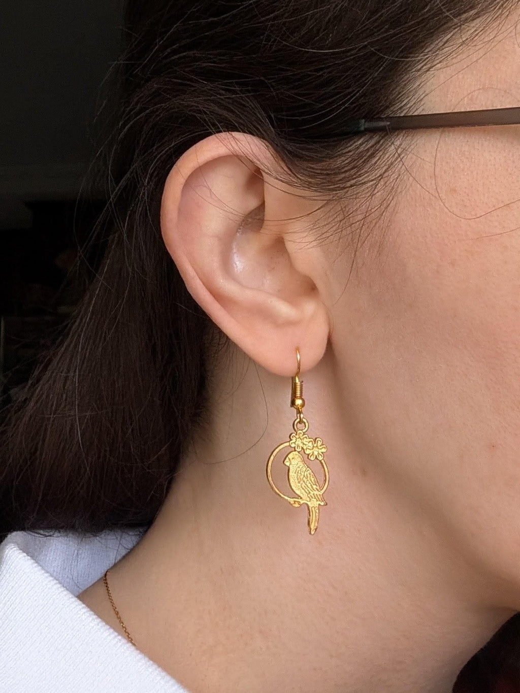 Floral Bird Drop Earrings