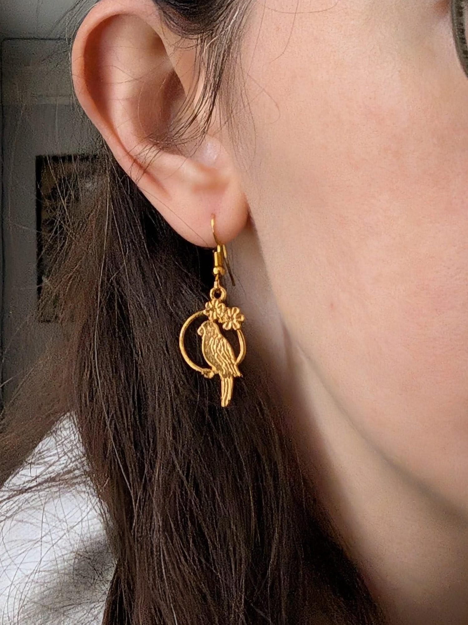 Floral Bird Drop Earrings