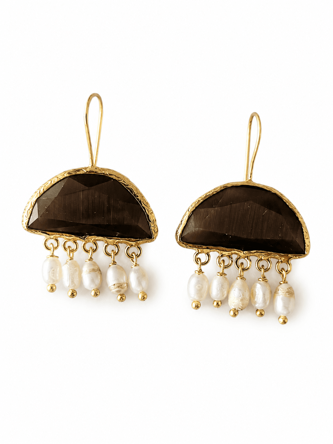 Pearl & Green Gemstone Drop Earrings