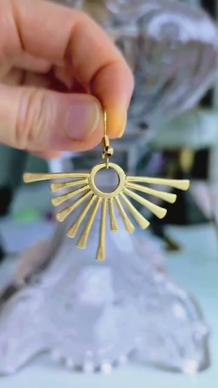 Sunburst Fan Gold Earrings