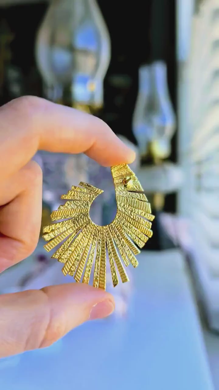 Gold Sunburst Fan Earrings