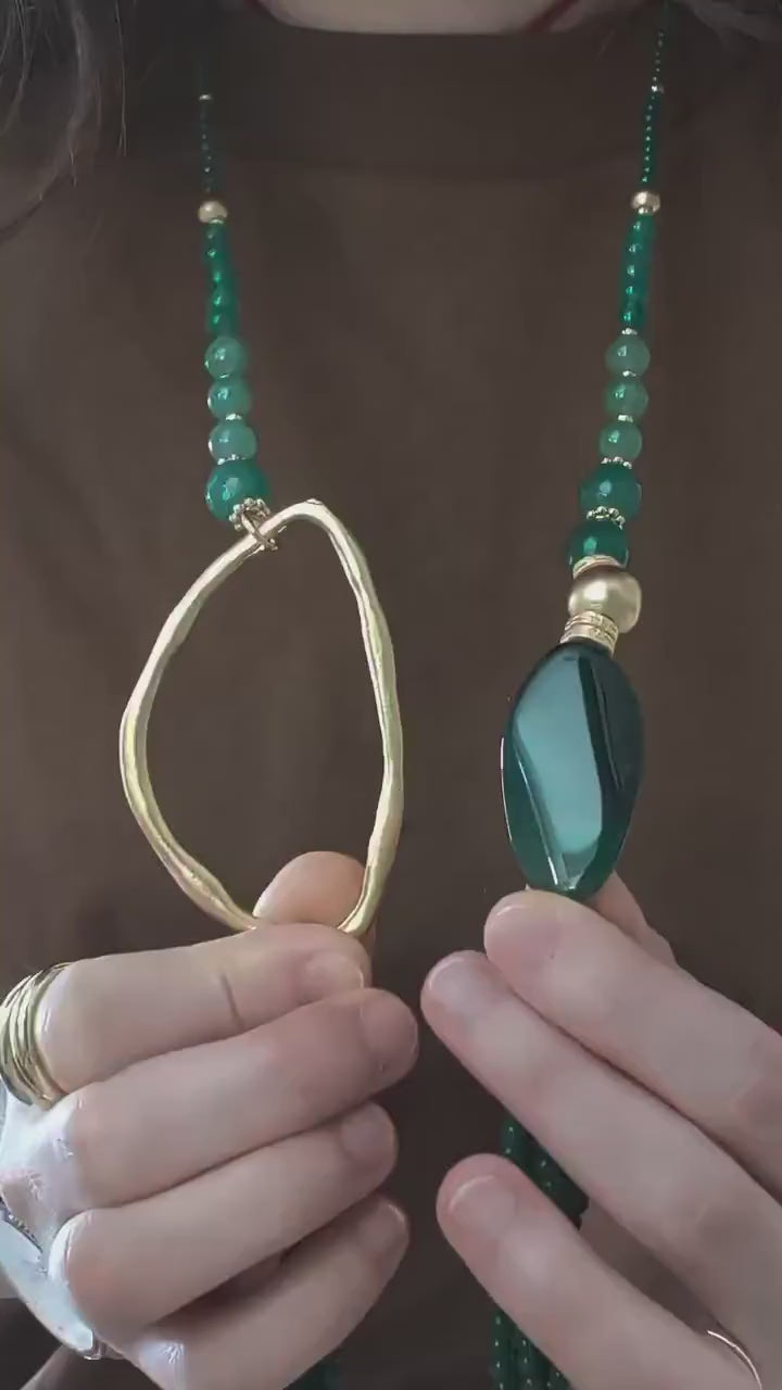 Long Multi-Strand Stone Necklace
