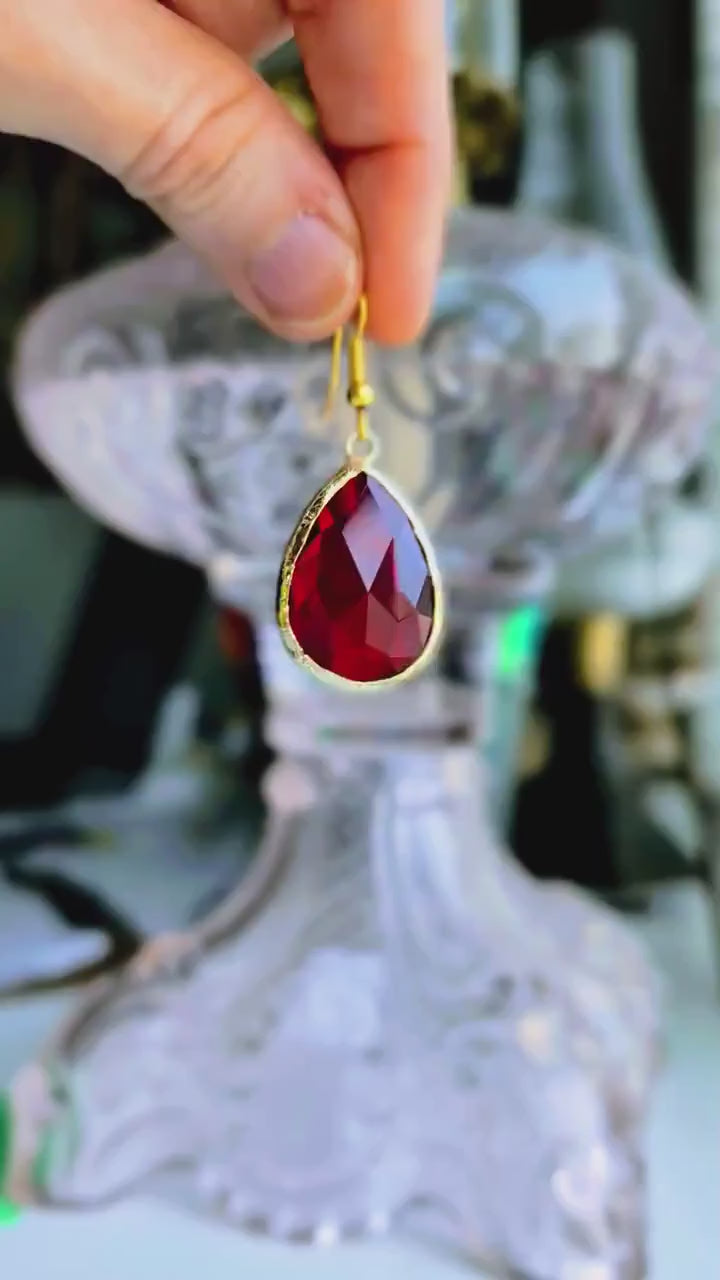 Asymmetric Red Crystal Earrings