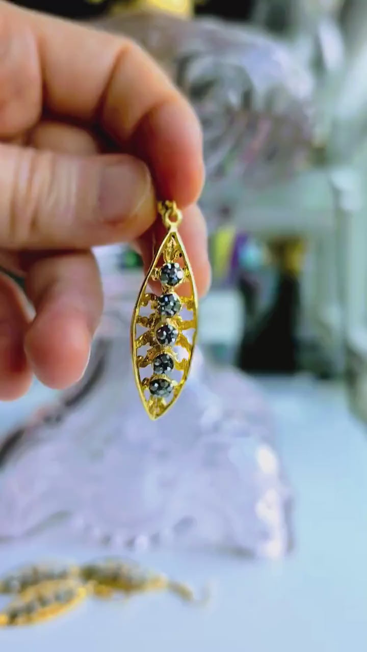 Gold Hematite Marquise Drop Earrings